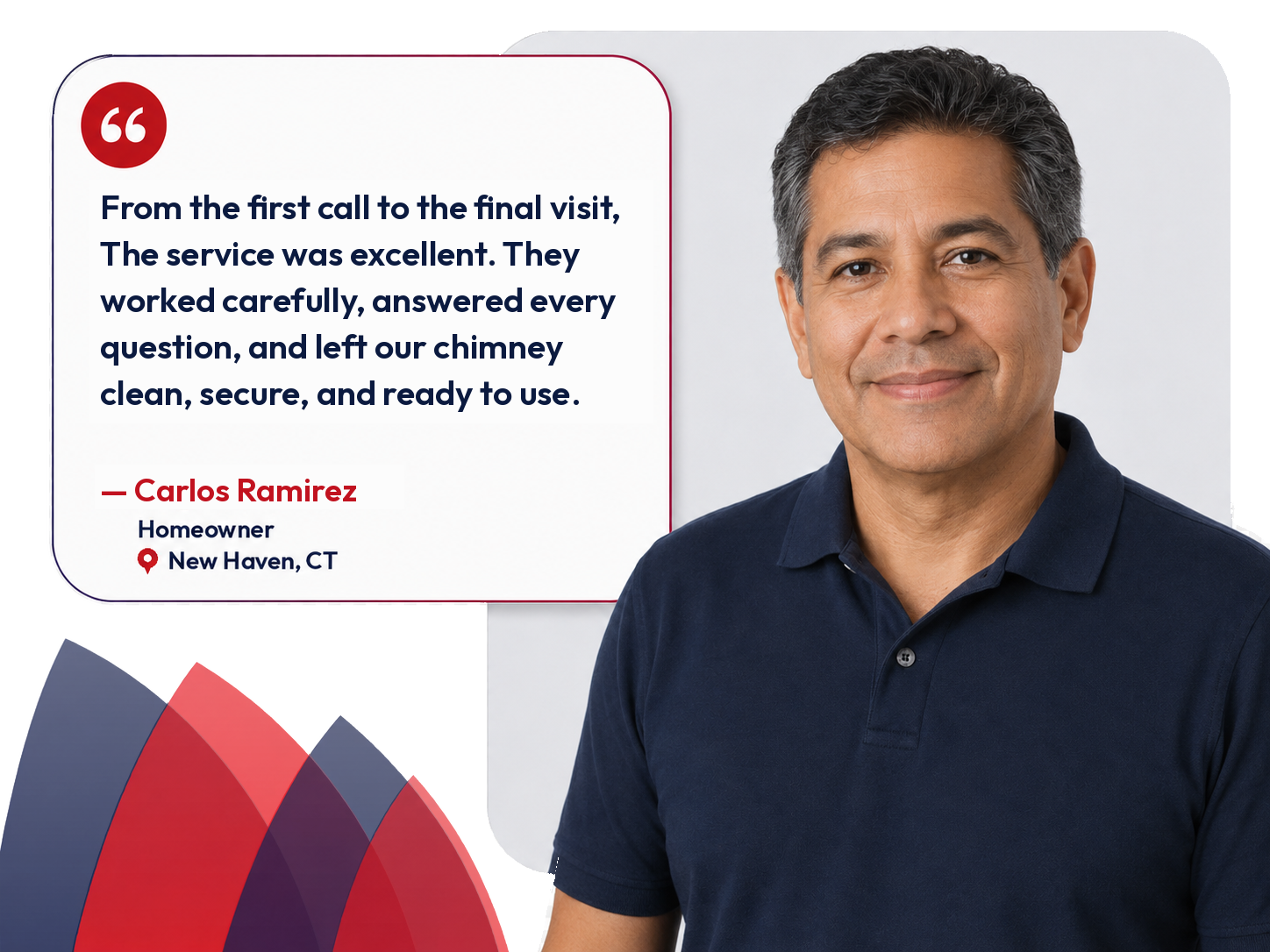 Customer review from Carlos, a New Haven homeowner, about ABC Chimney Solutions' chimney work.
